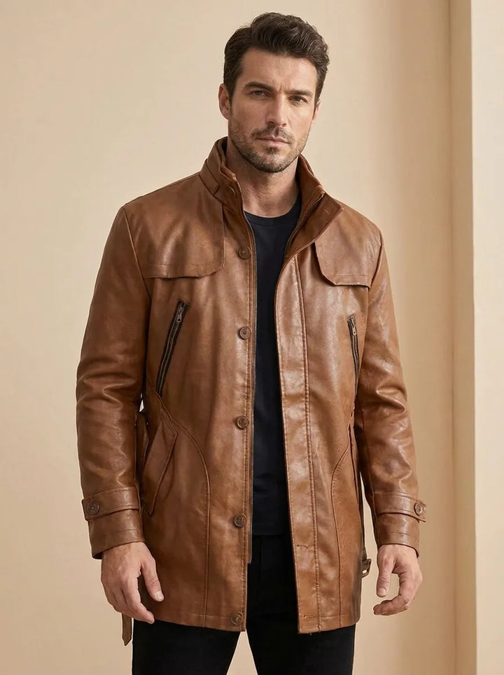 Elegante Lange Bikerjacke für Herren mit langen Ärmeln