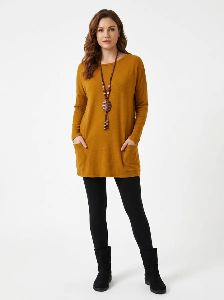 Mila | Elegantes Midikleid für Damen mit Einer Tasche und Rundhalsausschnitt