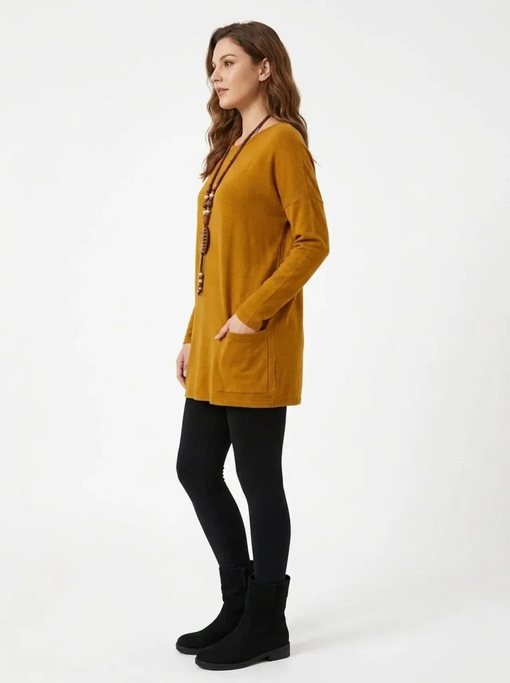 Mila | Elegantes Midikleid für Damen mit Einer Tasche und Rundhalsausschnitt