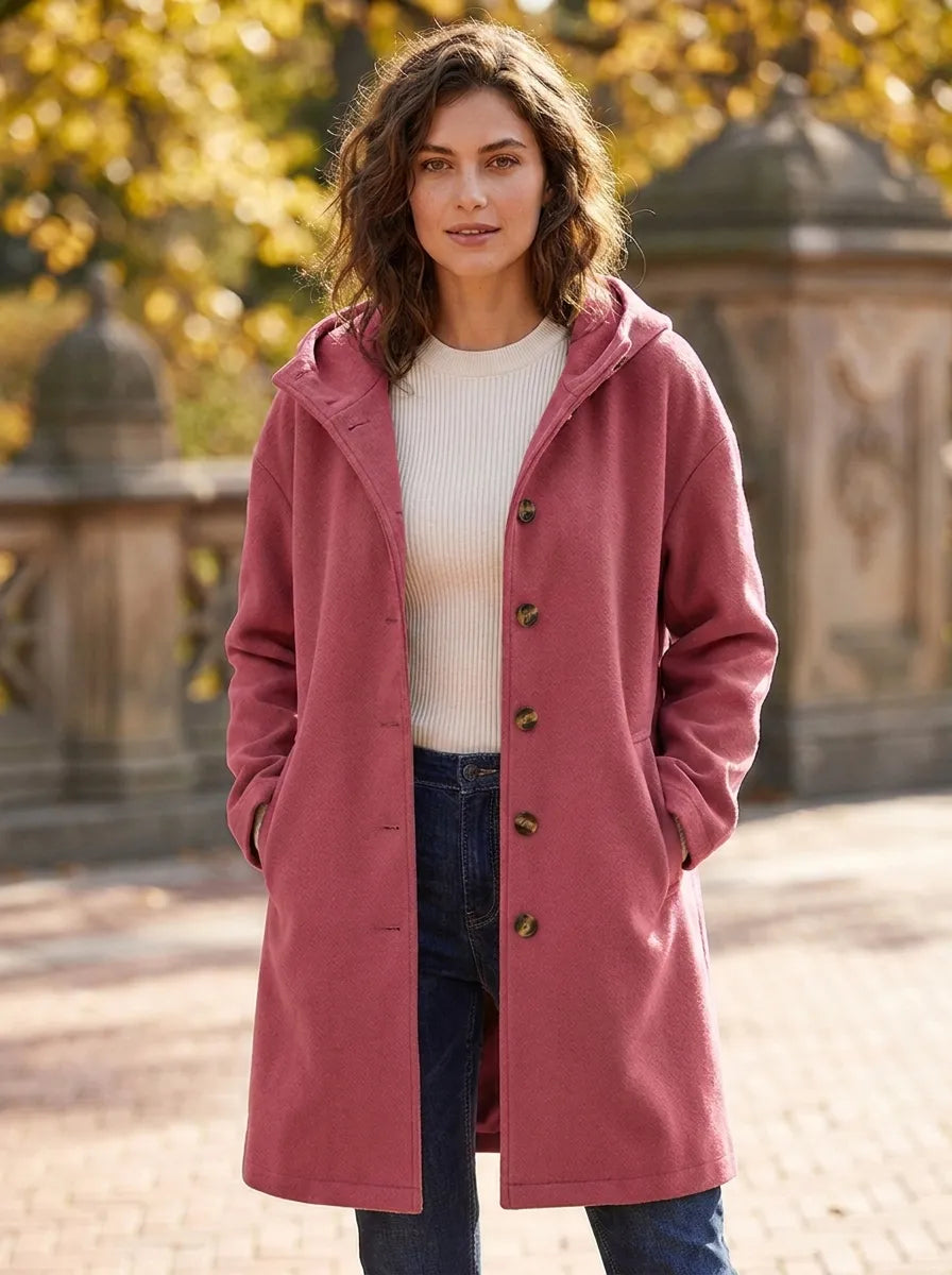 Melina | Damen Mantel Langarm Casual Plüsch Jacke mit Kapuze