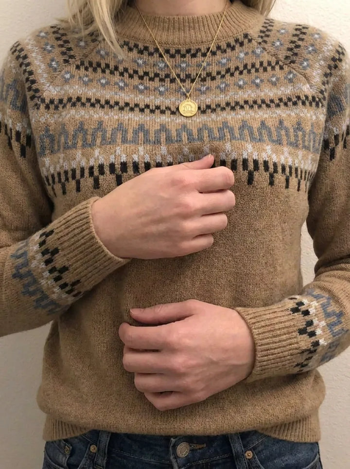 Mie | Retro Chic-Pullover mit Rundhalsausschnitt und langen Ärmeln