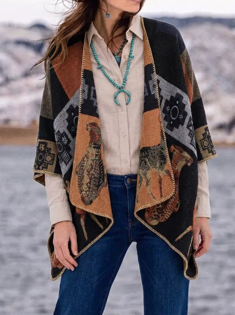 Damen Wickelcardigan mit langen Ärmeln und Fransen