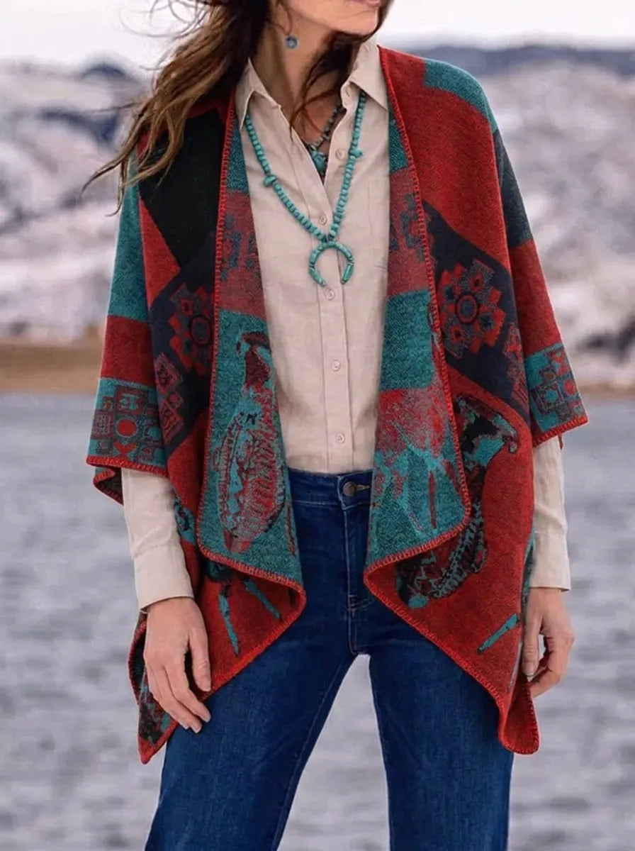 Damen Wickelcardigan mit langen Ärmeln und Fransen