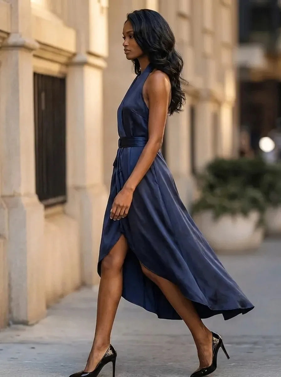 Nocturna | Elegante vestido clásico para mujer con escote halter