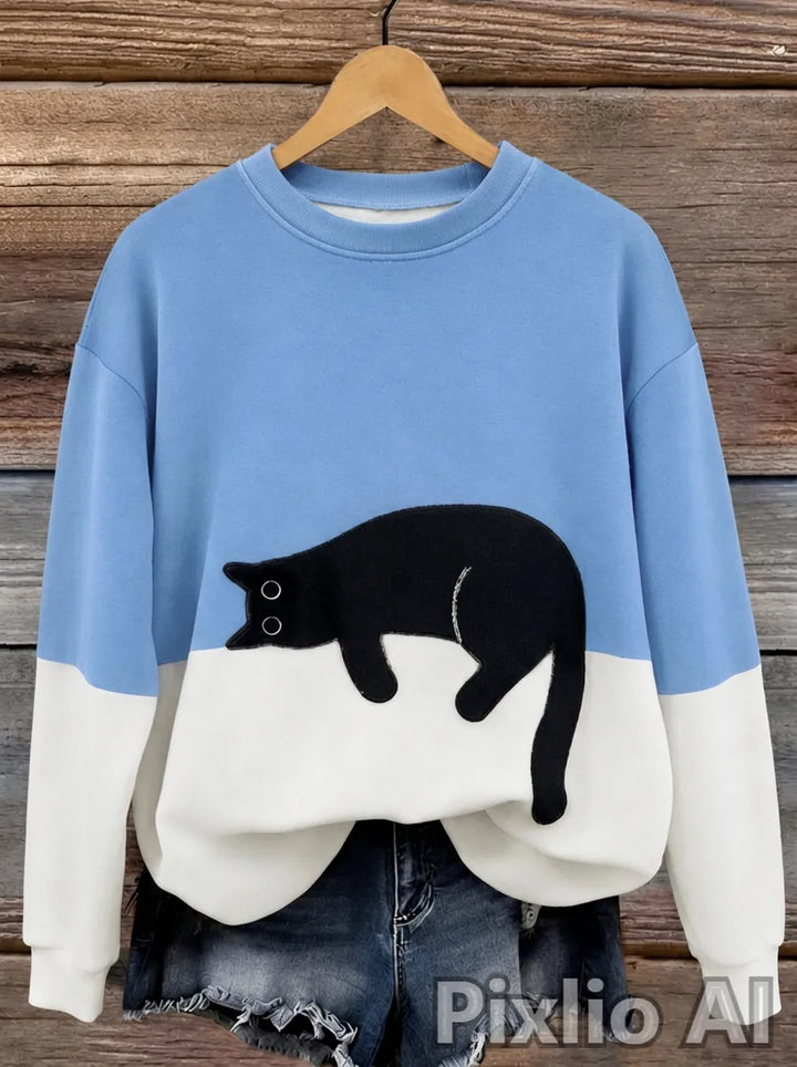 Jersey oversize de mujer con motivo de gatos y diseño de bloques de color
