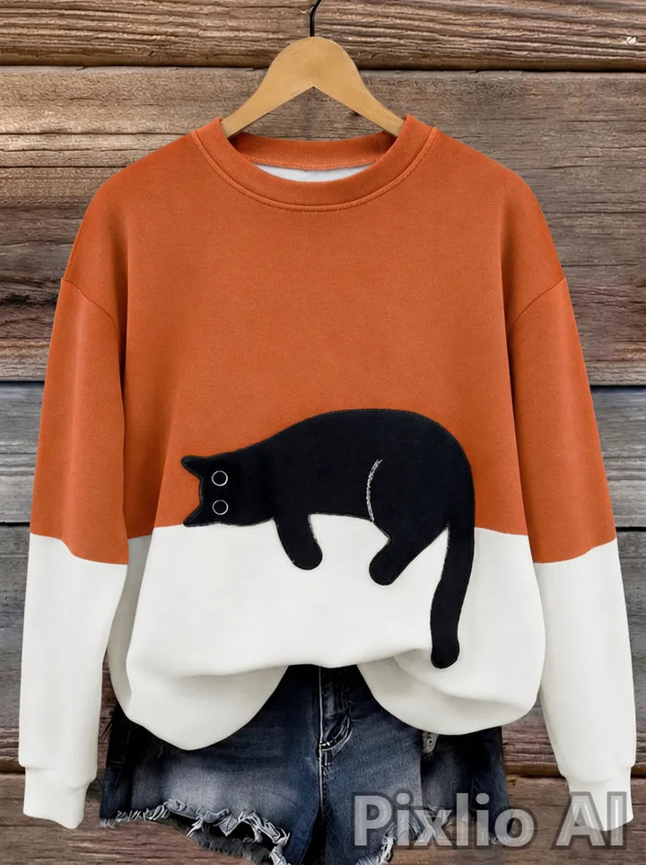 Jersey oversize de mujer con motivo de gatos y diseño de bloques de color