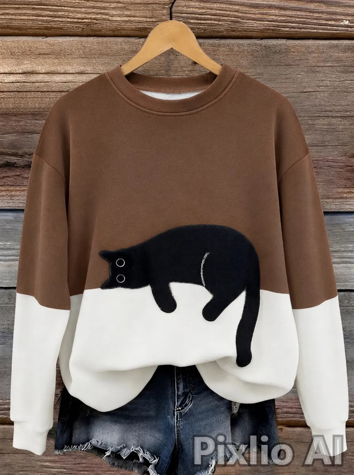 Jersey oversize de mujer con motivo de gatos y diseño de bloques de color