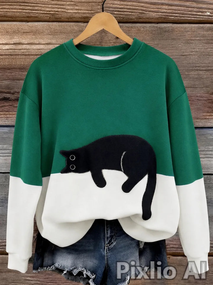 Jersey oversize de mujer con motivo de gatos y diseño de bloques de color