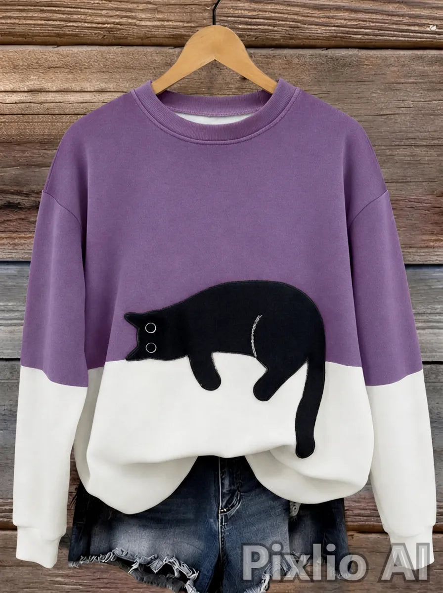 Jersey oversize de mujer con motivo de gatos y diseño de bloques de color
