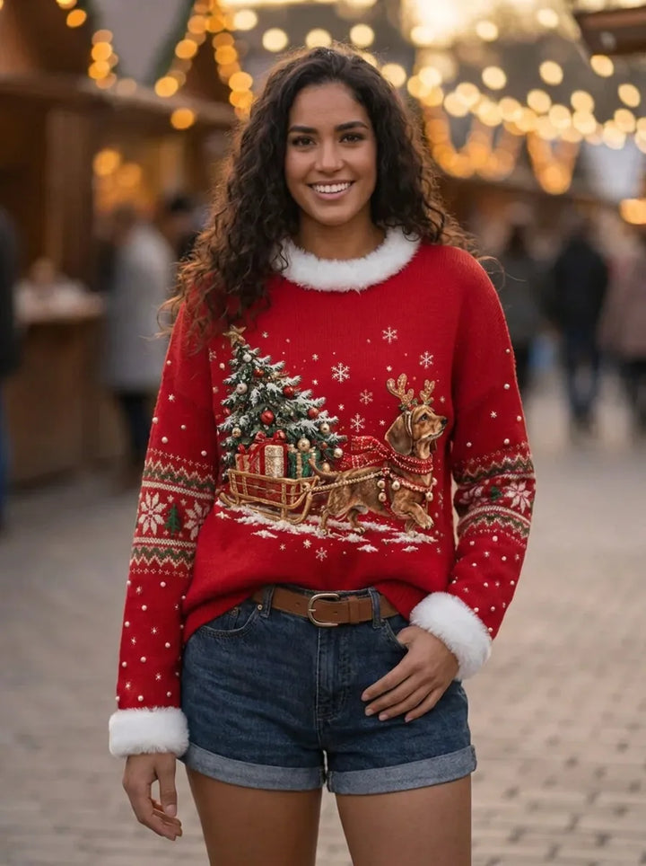 Hauts décoratifs de Noël pour femmes avec nœud et col rond
