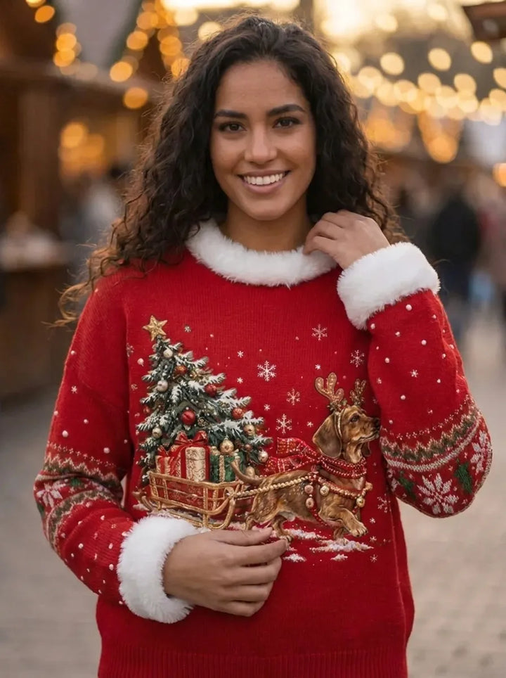 Hauts décoratifs de Noël pour femmes avec nœud et col rond