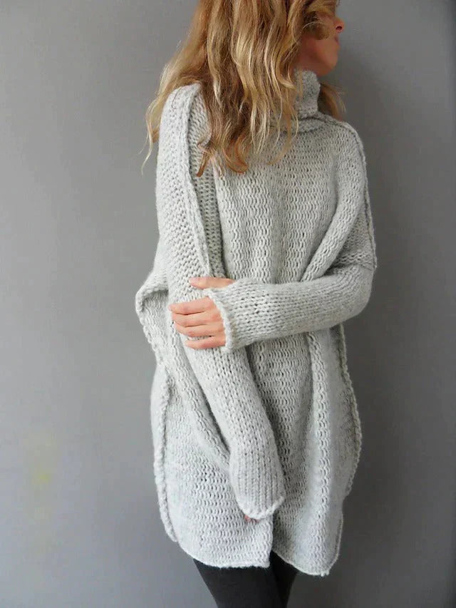 Emma | Grauer Pullover für Damen in Übergrößen mit Rollkragen und langen Ärmeln