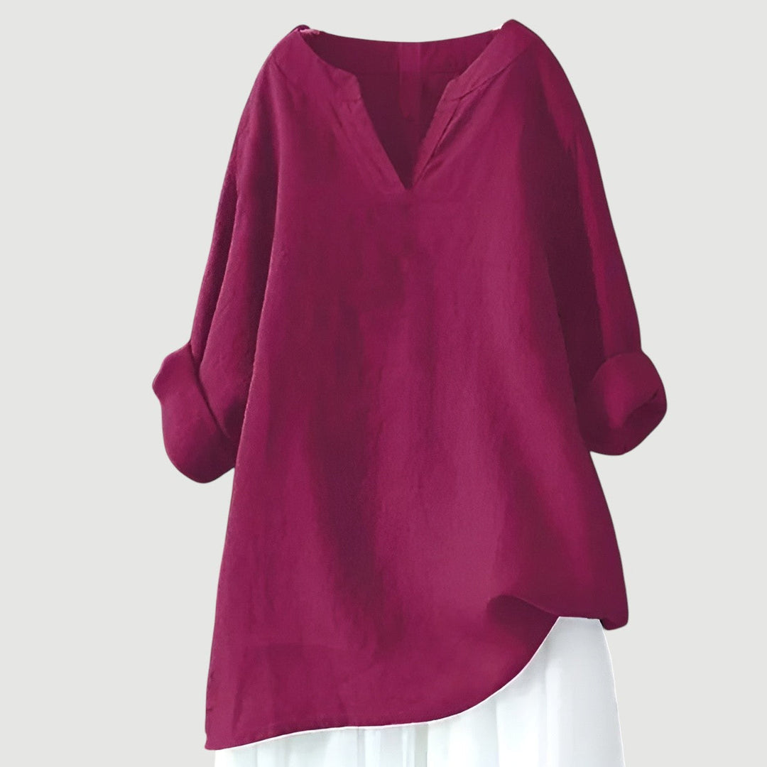 Emaliah | Luftiges, Bequemes Shirt für Damen mit V-Ausschnitt und langen Ärmeln