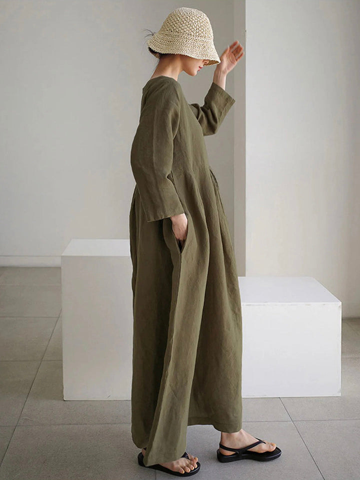 Ella | Lockeres Midikleid für Damen mit Seitentaschen und Rundhalsausschnitt