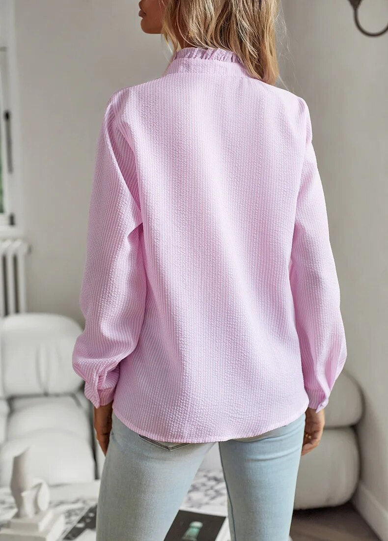 Belle | Elegante Polo-Bluse für Damen mit Streifen und langen Ärmeln