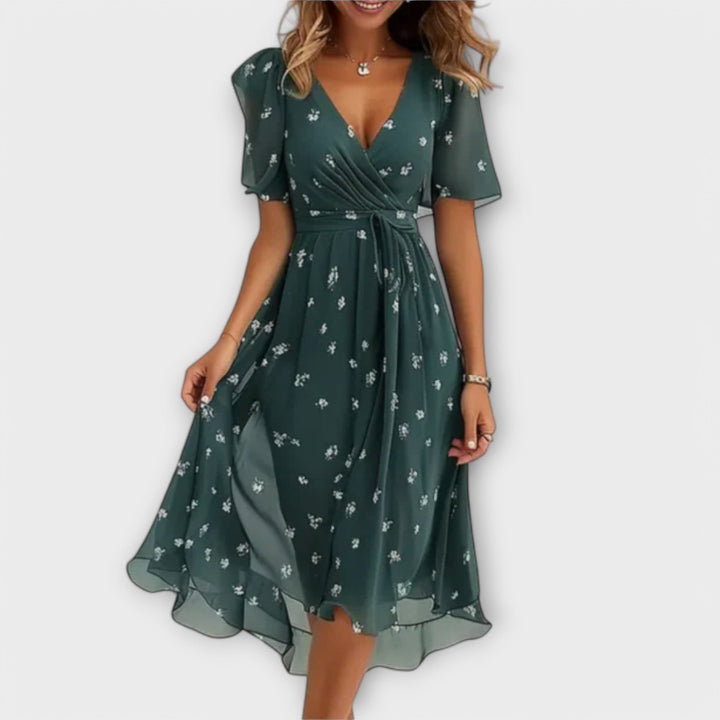Annegret | Lässiges V-Ausschnitt-Minikleid für Damen mit kurzen Ärmeln