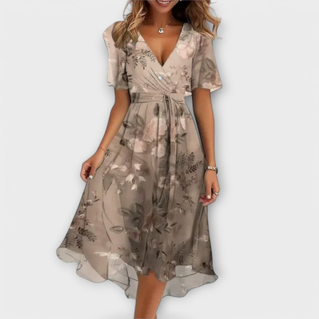 Alice | Atmungsaktives V-Ausschnitt Kleid für Damen mit kurzen Ärmeln