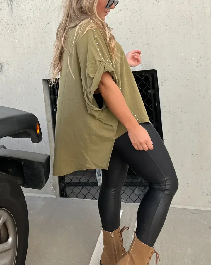 Isabelle | Oversized T-Shirt für Damen mit Nieten und Rundhalsausschnitt