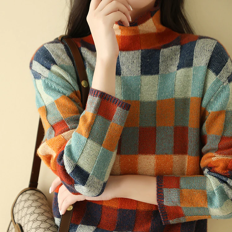 Darby | Bunter Strickpullover für Damen mit Karomuster und Rundhalsausschnitt