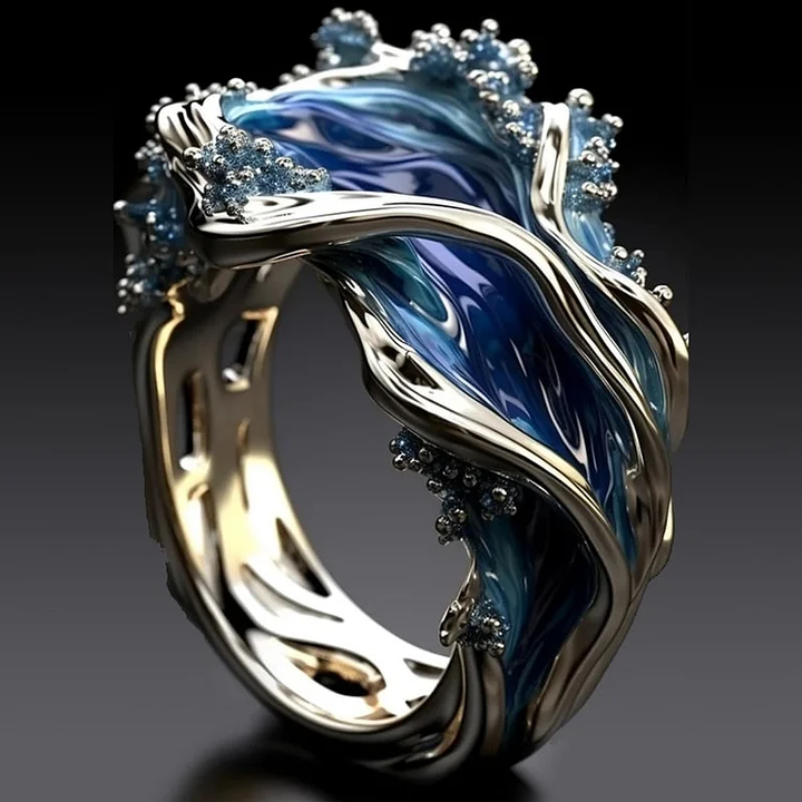 Retro-Goldring für Damen mit Wellen-Design