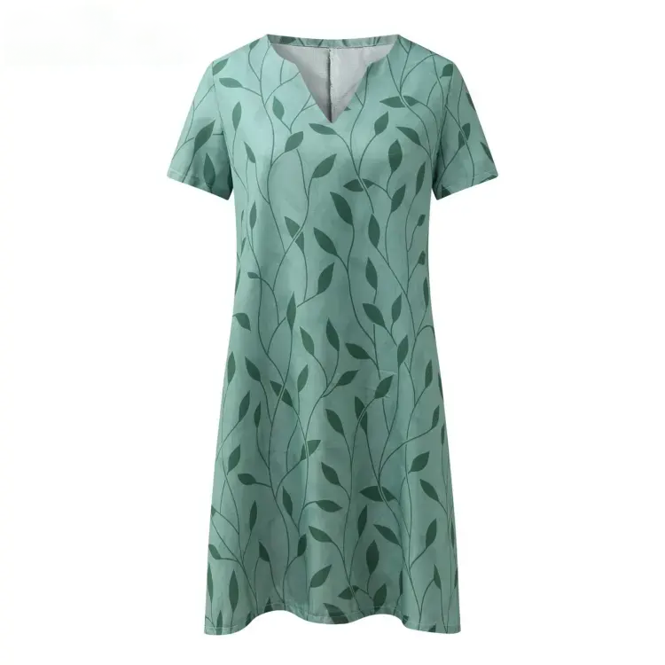 Eloise | Lässiges bedrucktes Kleid mit Blattmuster und V-Ausschnitt