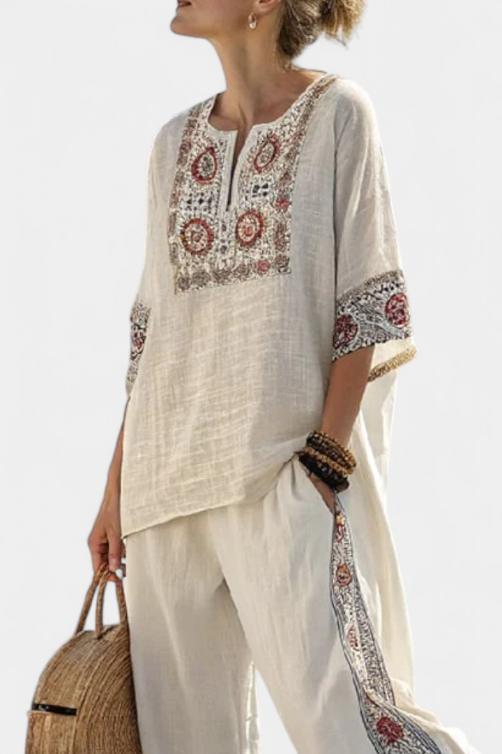 Tiziana | essentielle bestickte Bluse und weite Hose