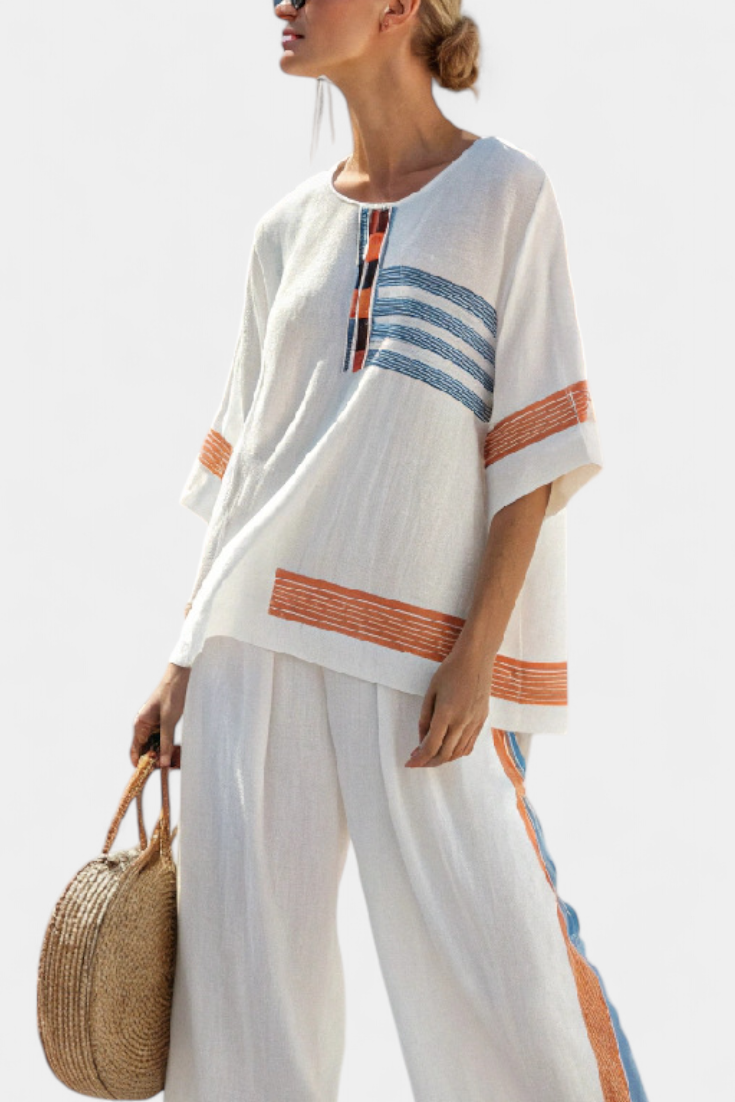 Donatella | raffinierte Orange mit Streifen Kleid