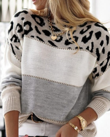 Zoe | Farbblock Leopard Pullover für Damen mit Rundhalsausschnitt