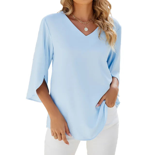 CARA | V-Ausschnitt Bluse für Damen mit kurzen Ärmeln und langen Ärmeln