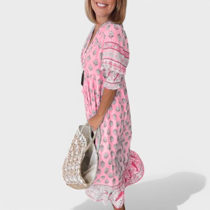 Marlena | Midikleid für Damen mit V-Ausschnitt und A-Linien-Silhouette