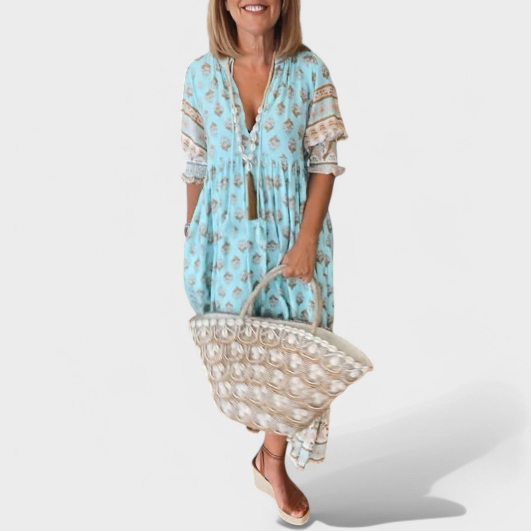 Marlena | Midikleid für Damen mit V-Ausschnitt und A-Linien-Silhouette