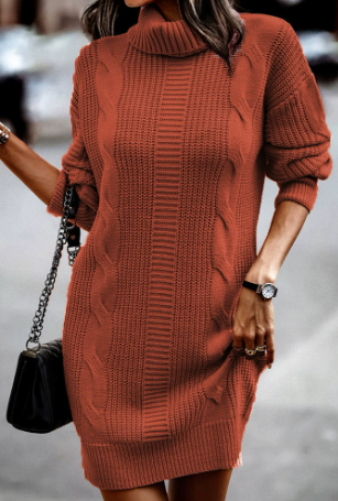 Marga | Elegantes Strickkleid für Damen mit Rollkragen und langen Ärmeln