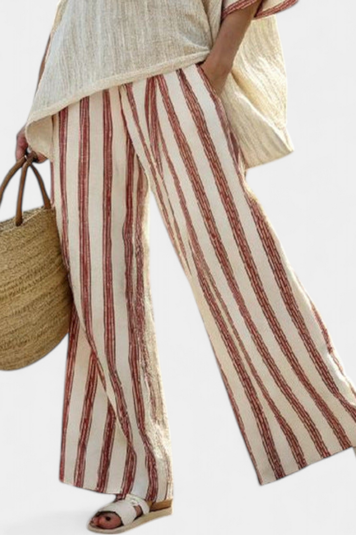 Rosalinda | elegantes rustikales Streifenoberteil und crema Hose