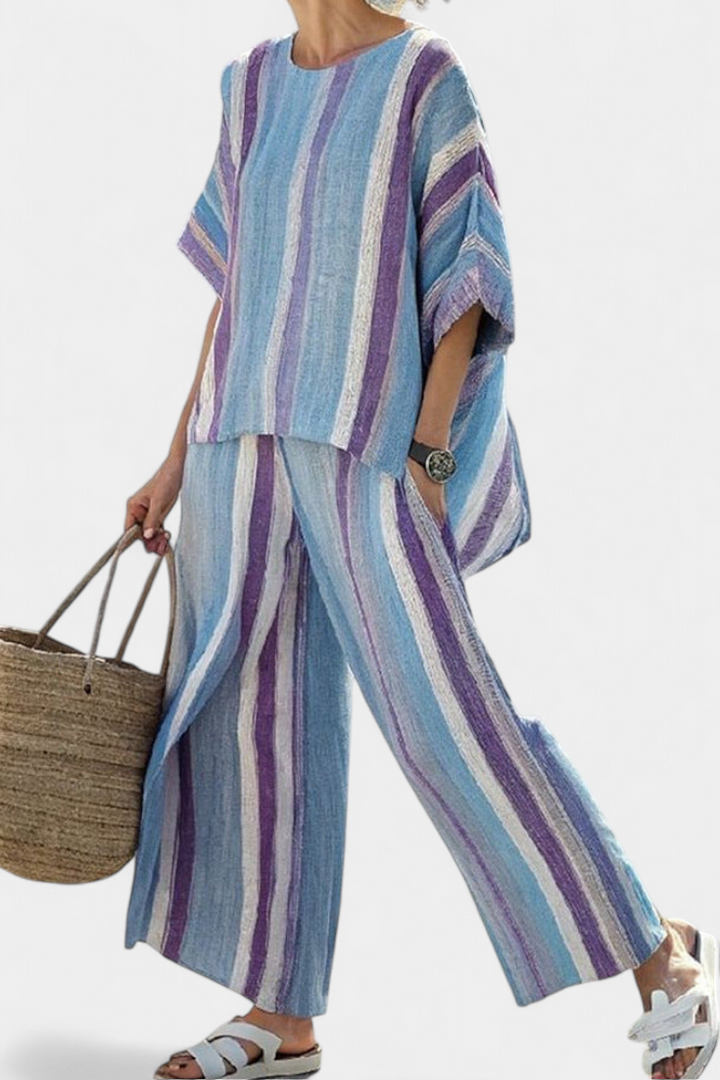Ginevra | elegantes mauve Pastelloberteil und gestreifte Hose