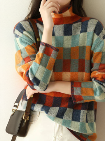 Belle | und bequemer Pullover für Damen mit Karomuster und Rollkragen