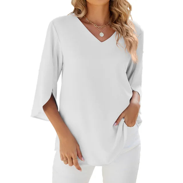 CARA | V-Ausschnitt Bluse für Damen mit kurzen Ärmeln und langen Ärmeln