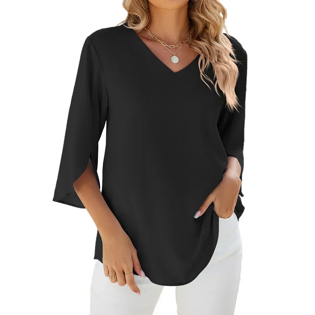 Carmen | V-Ausschnitt Bluse für Damen mit kurzen Ärmeln und langen Ärmeln