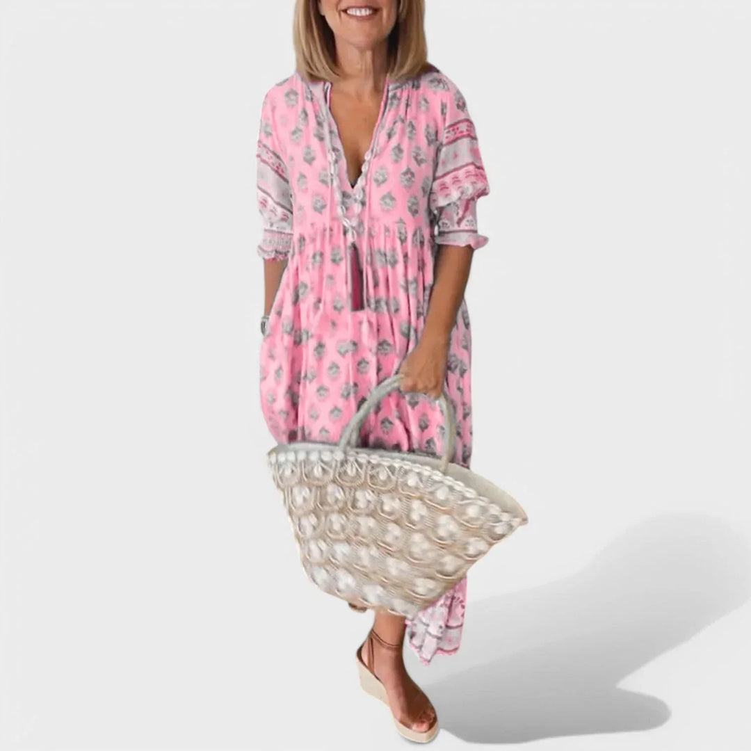 Marlena | Midikleid für Damen mit V-Ausschnitt und A-Linien-Silhouette