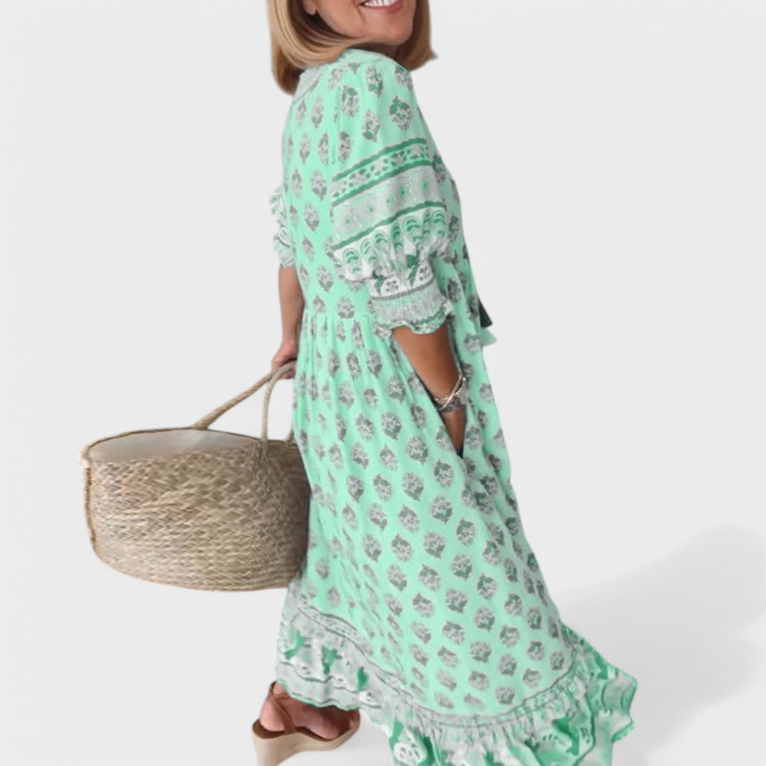 Marlena | Midikleid für Damen mit V-Ausschnitt und A-Linien-Silhouette