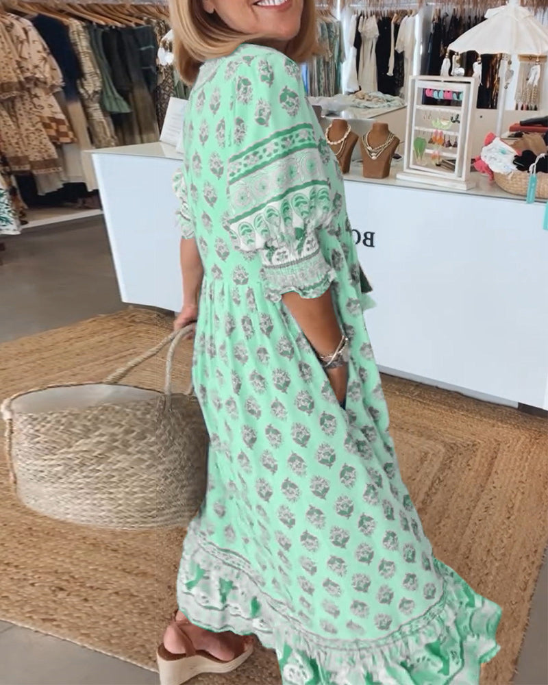 Verity | Bohemian Midikleid für Damen mit Blumenmuster und V-Ausschnitt