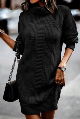 Marga | Elegantes Strickkleid für Damen mit Rollkragen und langen Ärmeln