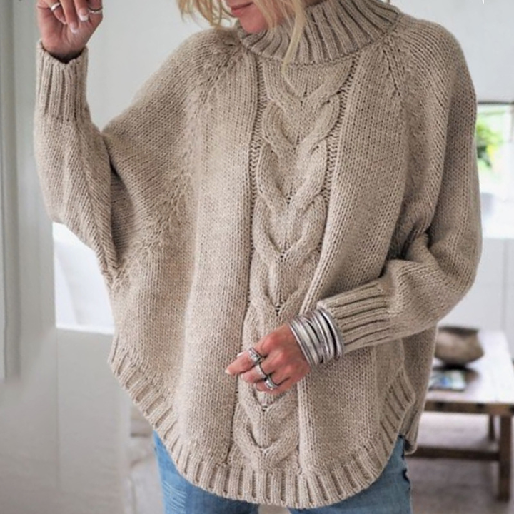 Heidi | Bequemer Vintage Kabelpullover für Damen mit Rollkragen und langen Ärmeln