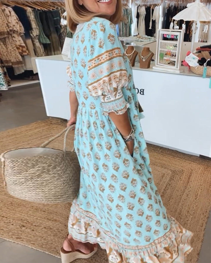 Verity | Bohemian Midikleid für Damen mit Blumenmuster und V-Ausschnitt