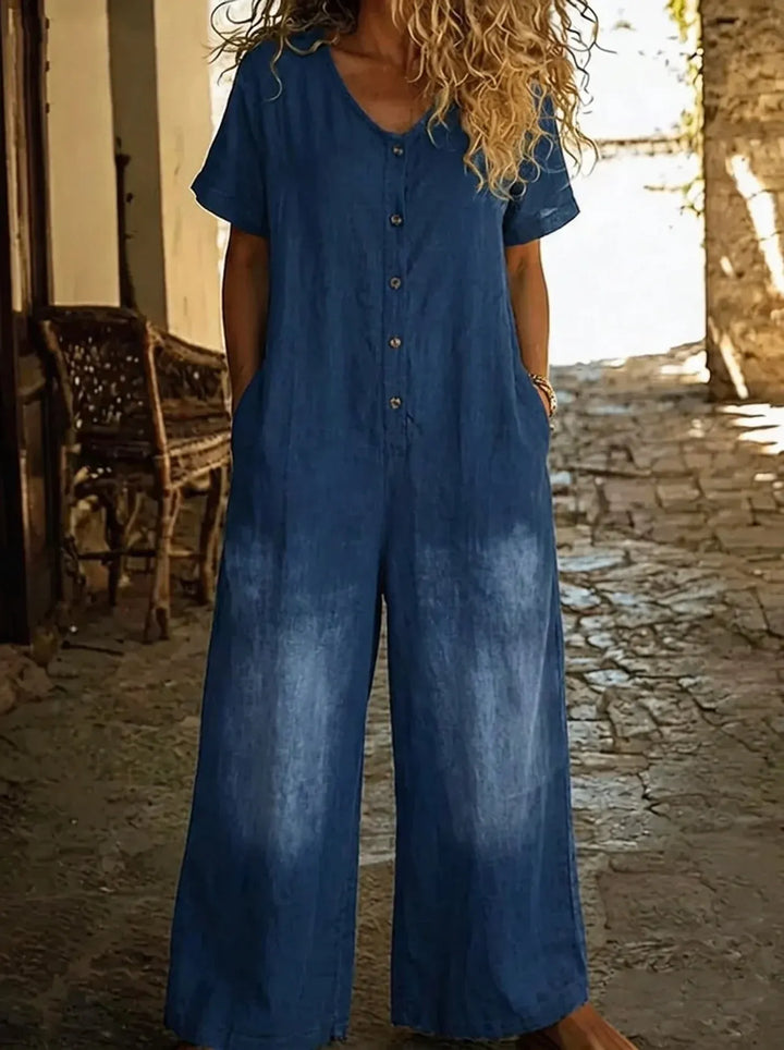 Denise | Tuta in denim da donna con scollo a V e maniche corte
