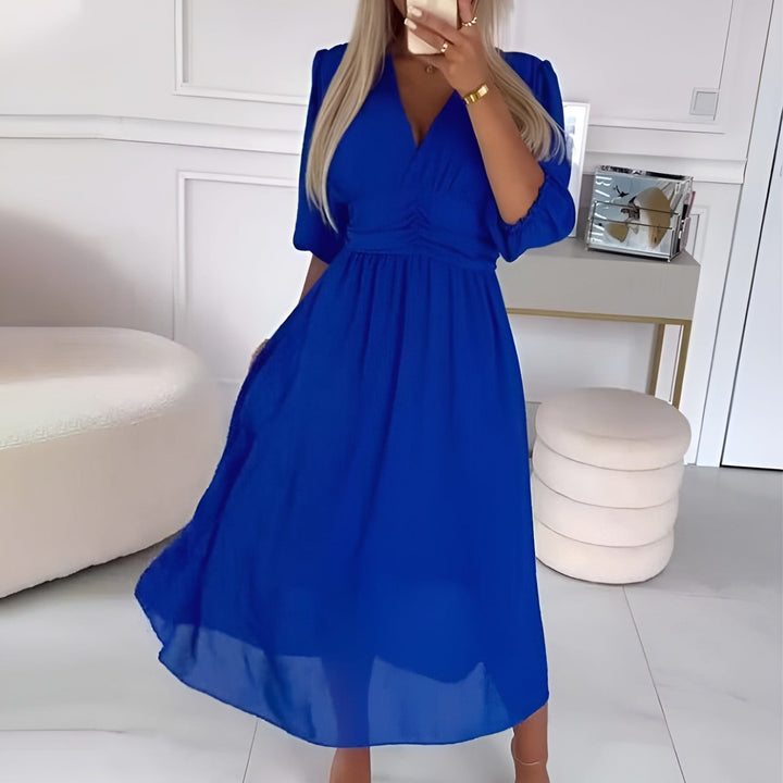 Nia | Stilvolles Wickelkleid für Damen mit V-Ausschnitt und 3/4-Ärmeln