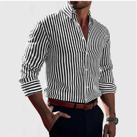 Riley | Elegantes gestreiftes Hemd für Herren mit Streifen und langen Ärmeln