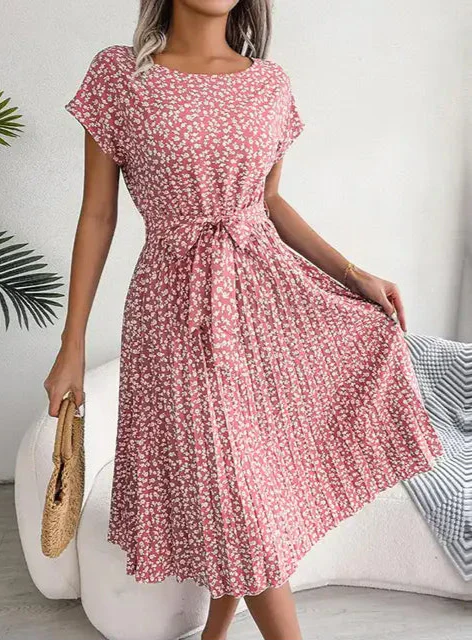 Lilienne | Schickes Sommerkleid für Damen mit Blumenmuster und Rundhalsausschnitt