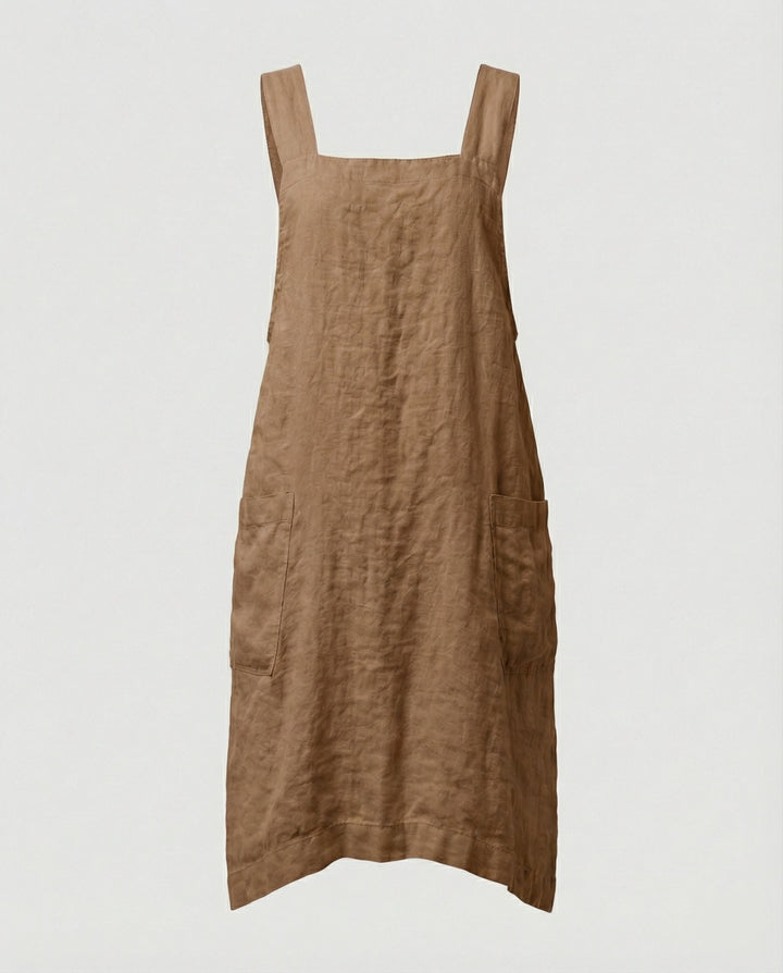 Frida | Damen Midi-Schürzenkleid mit eckigem Ausschnitt und Taschen