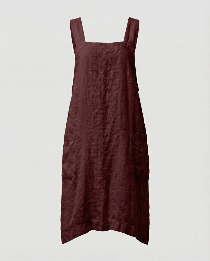 Frida | Damen Midi-Schürzenkleid mit eckigem Ausschnitt und Taschen