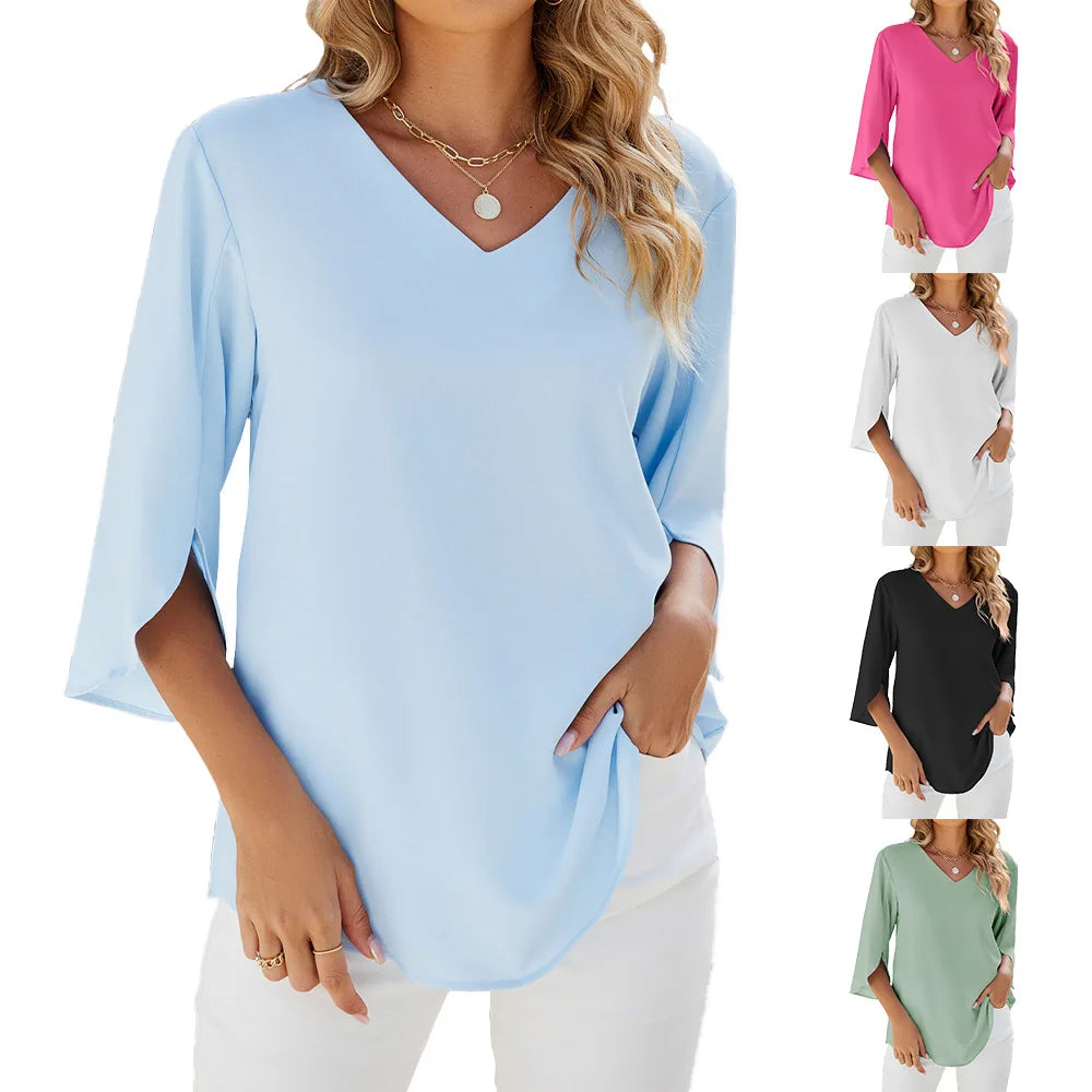 Carmen | V-Ausschnitt Bluse für Damen mit kurzen Ärmeln und langen Ärmeln